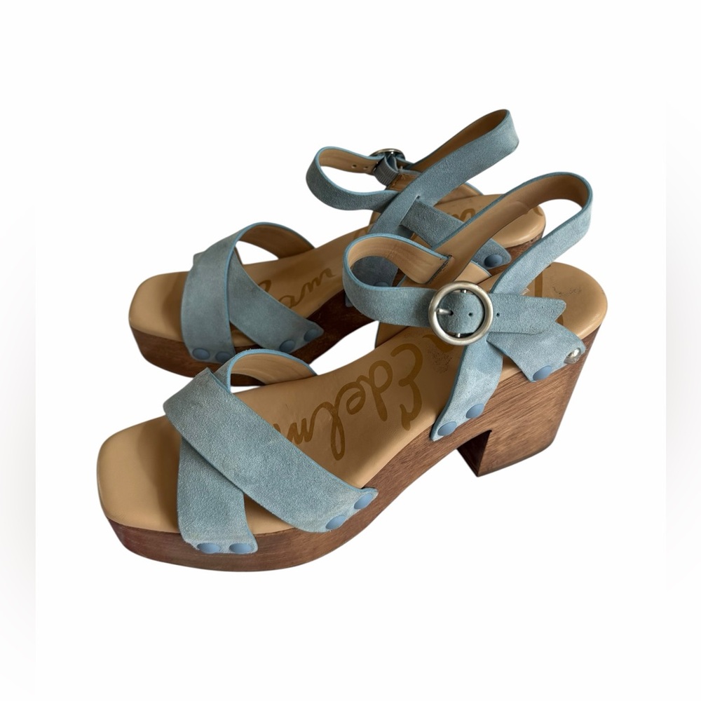 Sam Edelman Josephine Platform Wedge Sandals Sky Blue Suede Women's Size 9 EUC